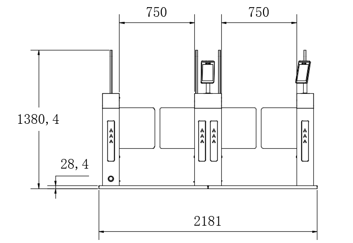 RUST101 UHF RFID Turnstile Security Gate Dimensions and structure